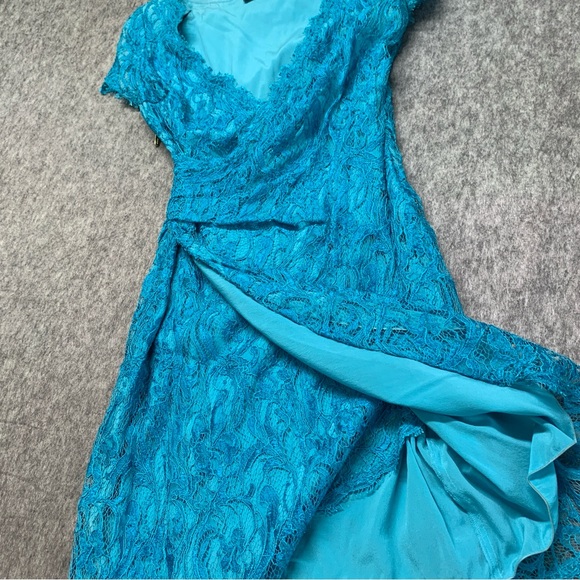 Emilio Pucci Blue Sheath Lace Wrap Dress Short Sleeve SILK Lining - Size US 10 - Picture 7 of 14